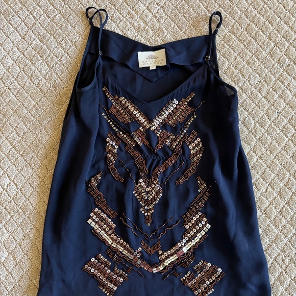Madison Marcus Womens Silk Chiffon Beaded Tank Top Navy Blue Size XS